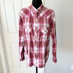 Panhandle Slim Embroidered Rhinestones Plaid  Western Shirt